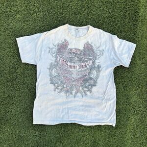 Vintage Y2K Miami Ink Graphic T-Shirt Mens Size Large Skull Tattoo Art Tee 2000s